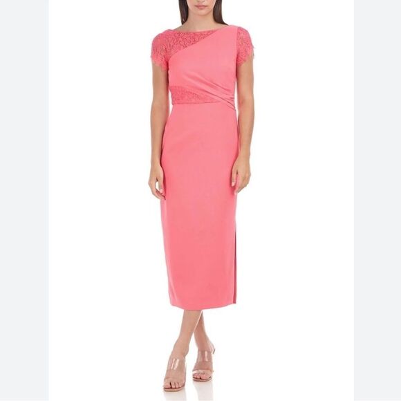JS Collections | Pink Camellia Tea Length Dress Size 2 - Picture 1 of 10